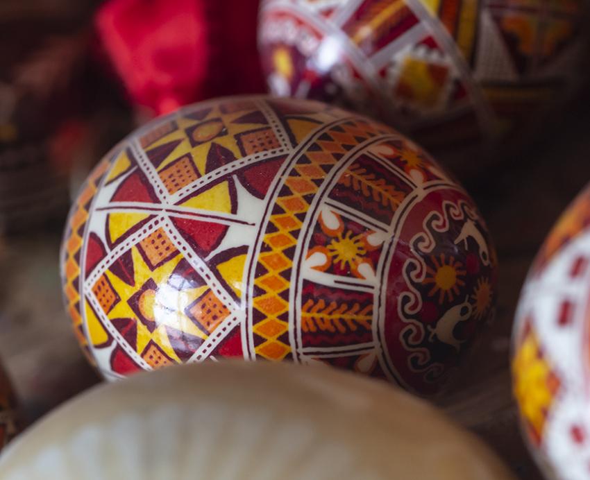 Colorfully decorated Psyanky eggs 