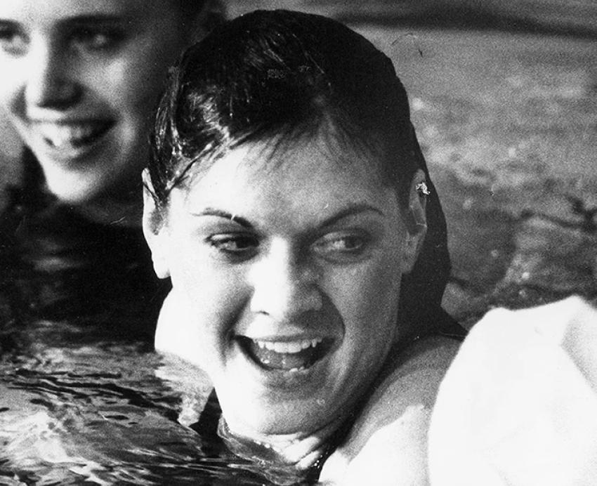 Old photo of Kathy Stetler in swimming pool
