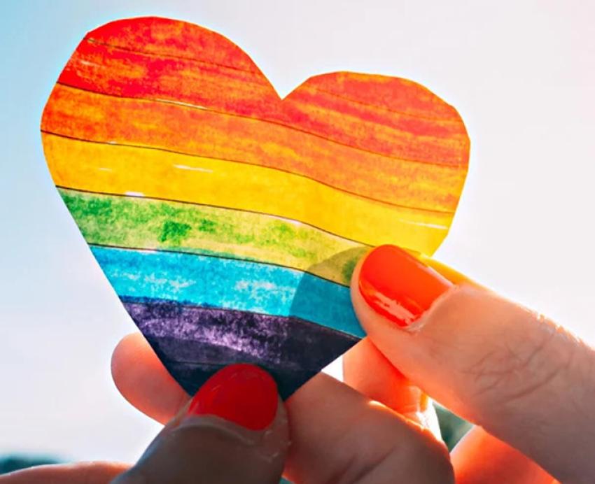 Paper heart with rainbow Pride colors