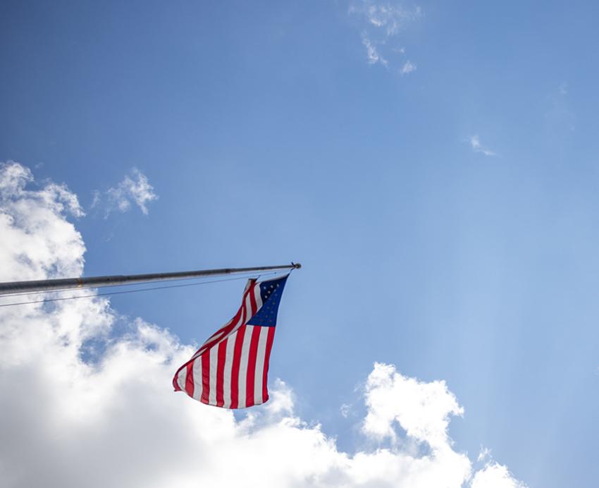 the Cathedral and an American flag