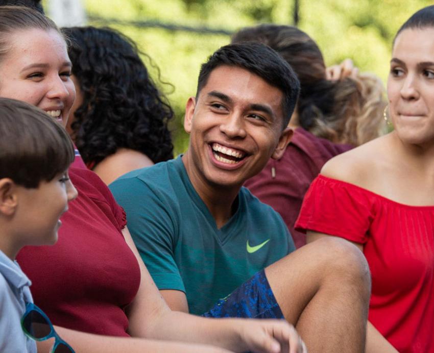 students in a group having fun