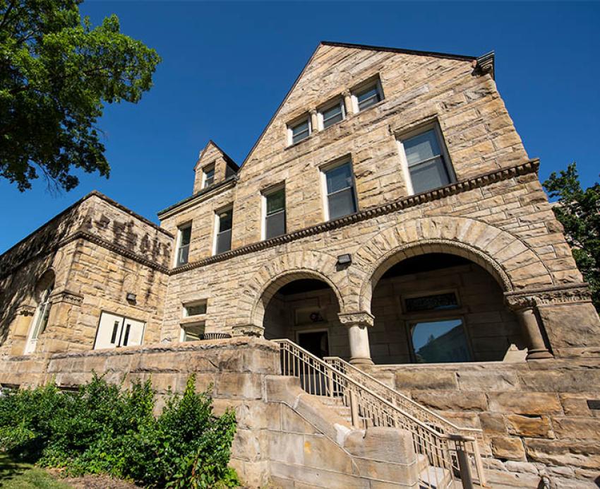 the stony music building on a blue-sky day