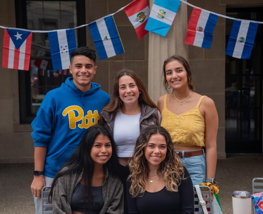 students pose
