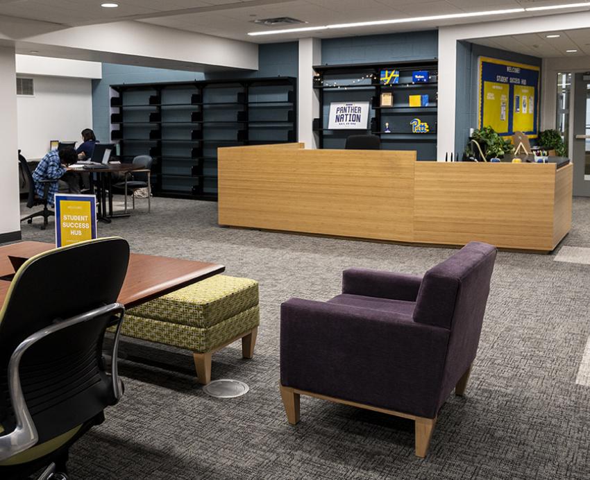a modern looking space with plenty of seating