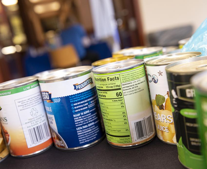 Canned food sits on a table