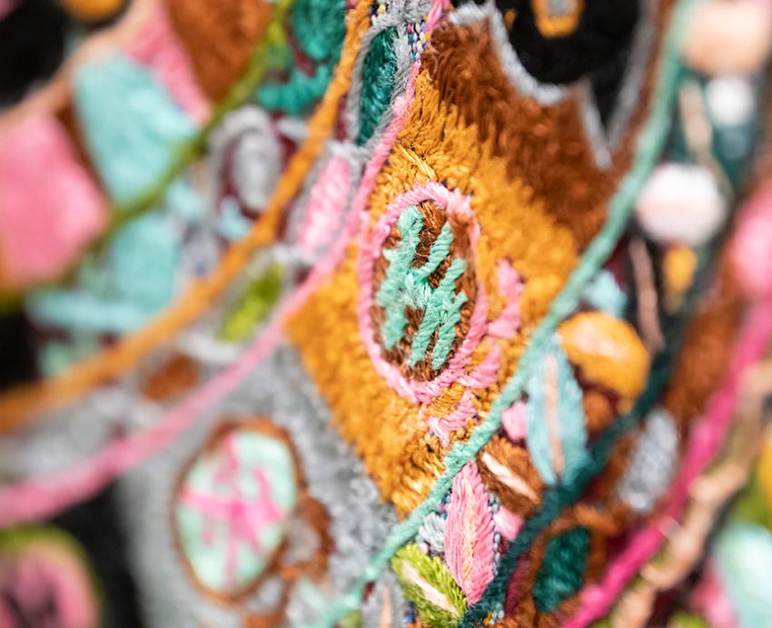 A colorful woven tapestry