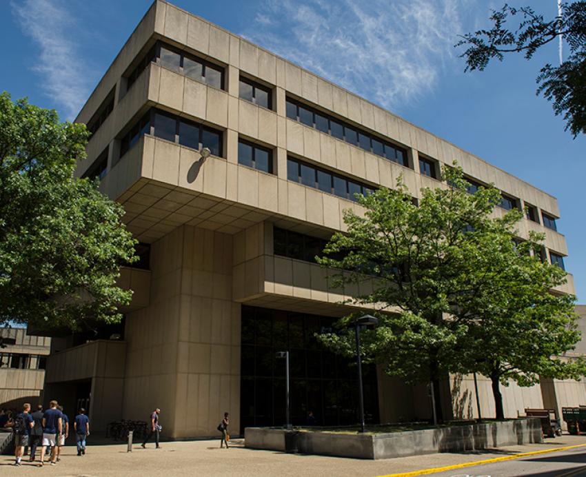 The exterior of the Barco Law Building
