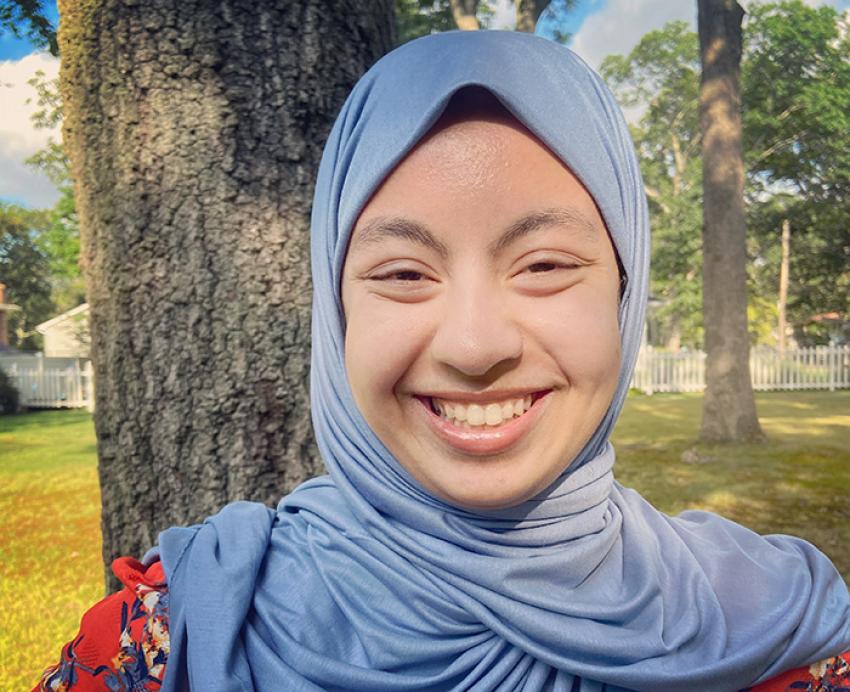 A portrait of Hebah Uddin, who uses the pen name Karuna Riazi