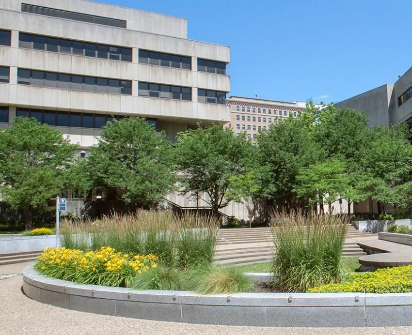 A garden outside Posvar Hall