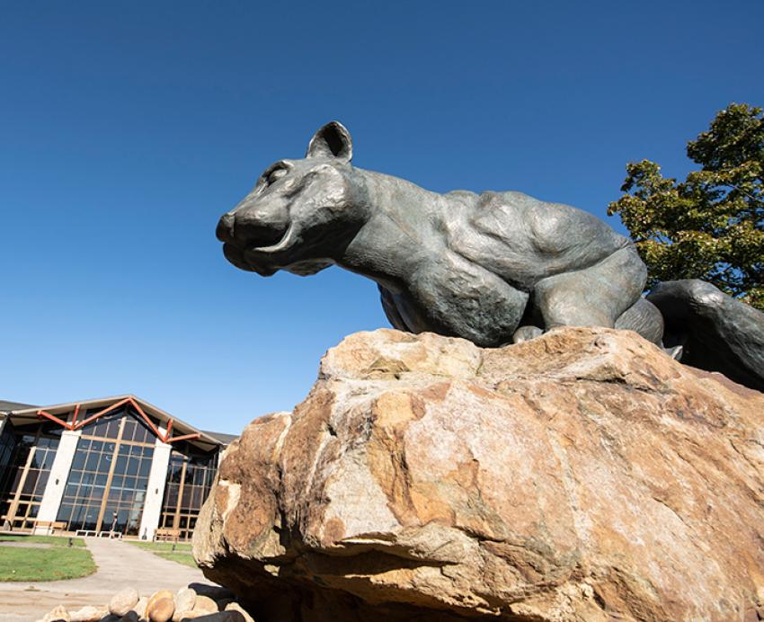 A panther statue on a rock