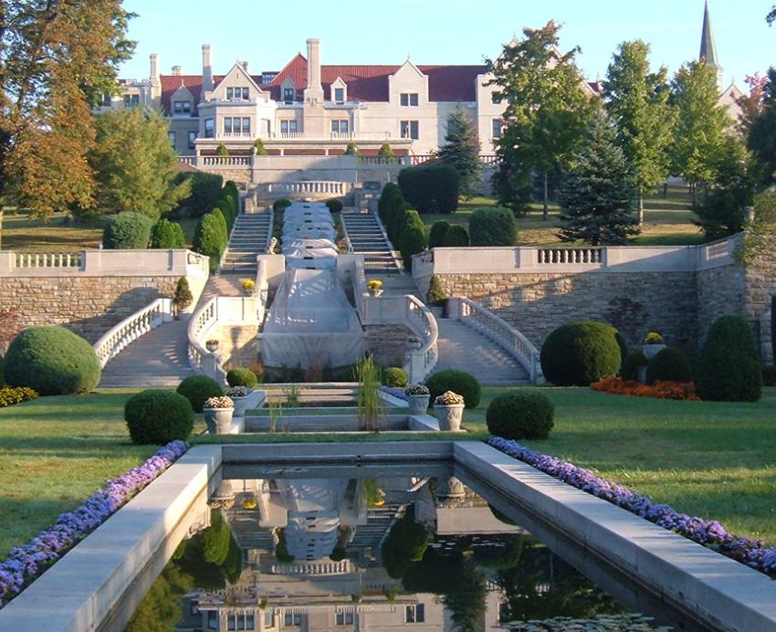 A reflection pool in the sunken gardens at Mount Assisi