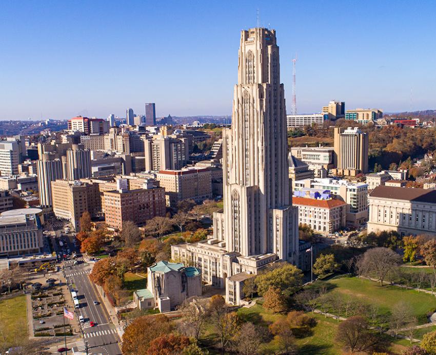 The Cathedral of Learning towers over Pitt's campus