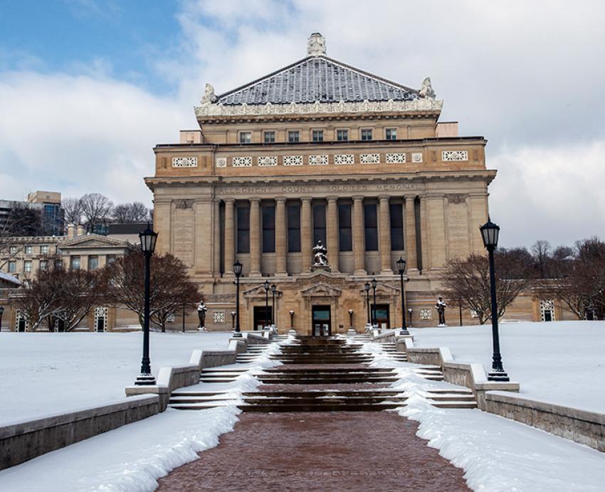 Alumni Hall on a snowy day