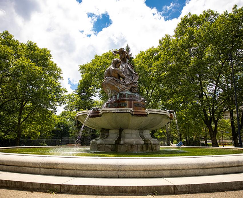 Bronze figures on a fountain