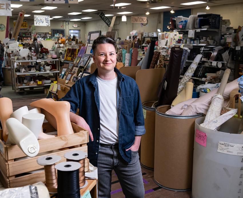 Andrews inside the Pittsburgh Center for Creative Reuse