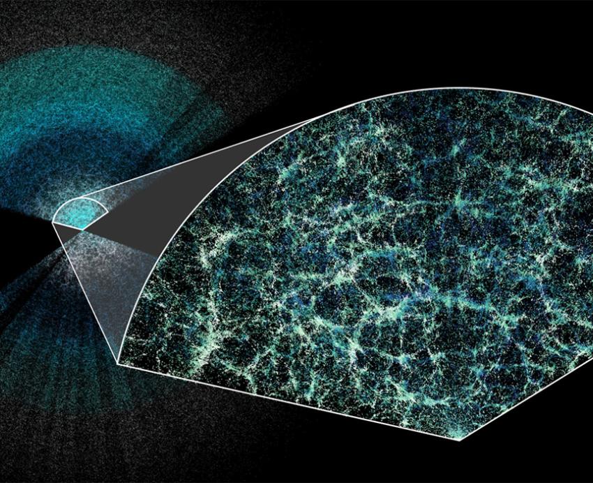 A map is magnified to show the structure of matter in our universe