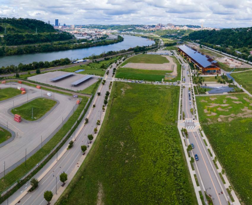 A drone shot of Hazelwood Green