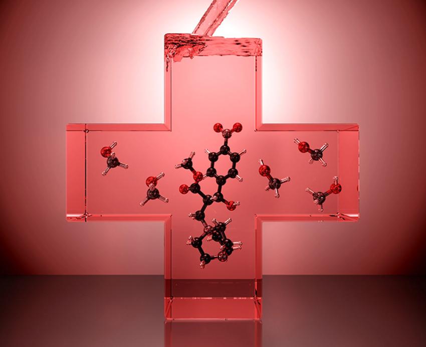 An illustration of chemical compounds in a liquid cross