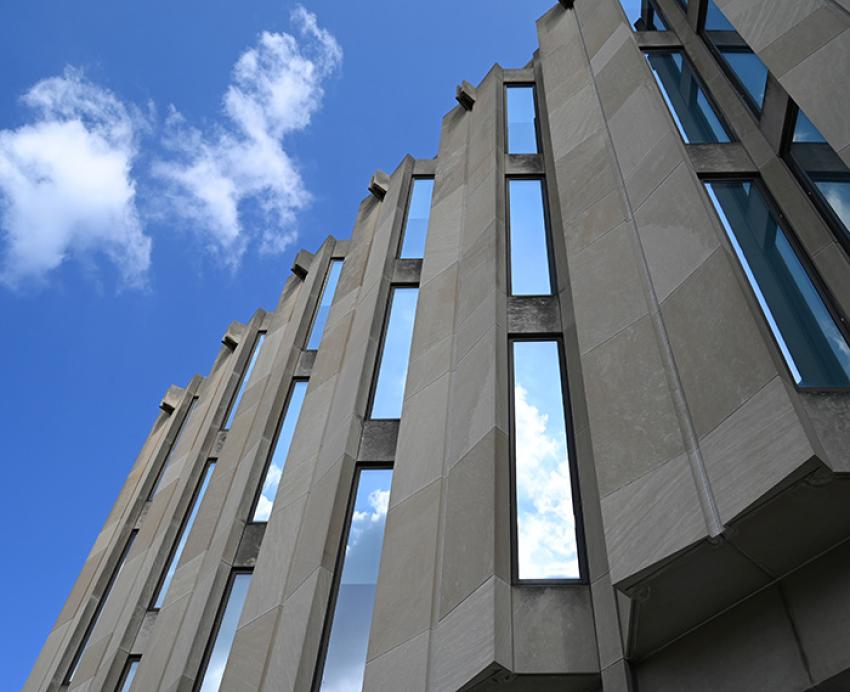 An outside wall of Hillman Library