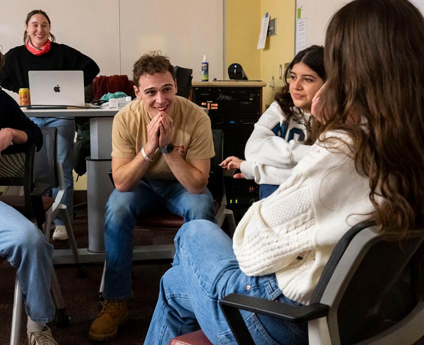 Students in Jennifer Hirsch’s Social Psychology of Reality TV course deliberate.