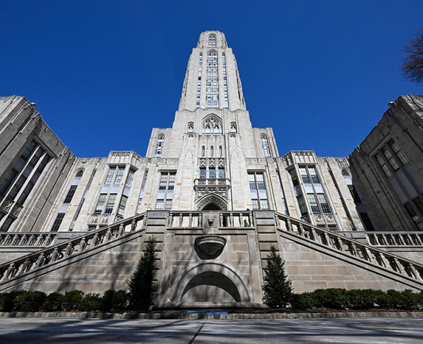Front of the Cathedral of Learning on a clear day