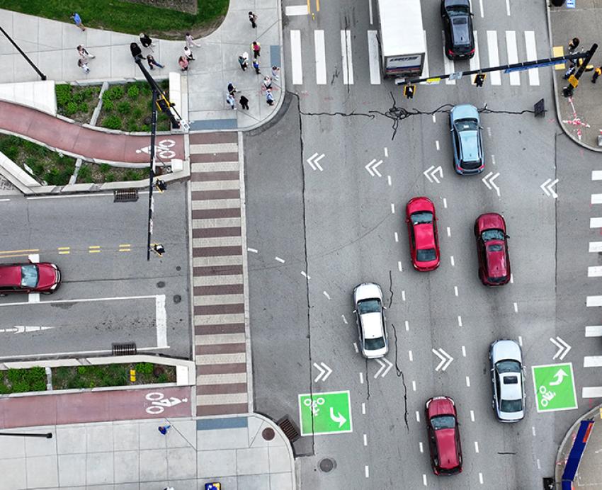 Birdseye view of an intersection