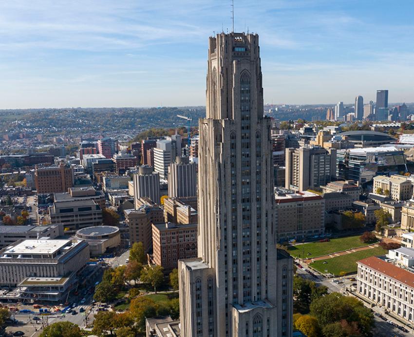 Skyline veiw of Oakland with the Cathedral of Learning front and center