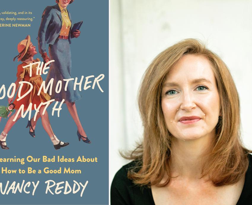 Composite image of book cover on left and headshot photo of author on right