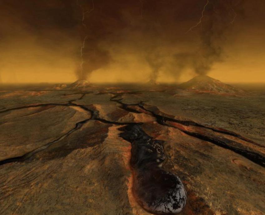 Artistic depection of Venus lava flows