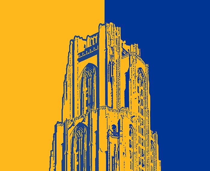 a blue and gold illustration of the Cathedral