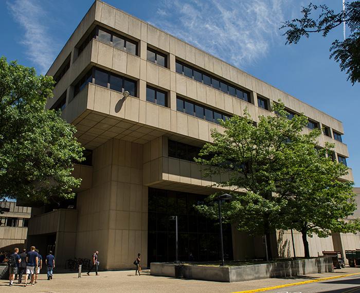 The exterior of the Barco Law Building
