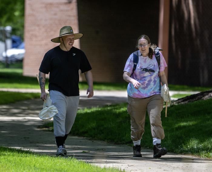 Aiden Minch-Hick and Mary Mulcahy in insect-collecting gear