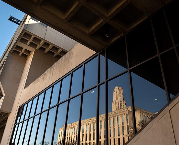 The Cathedral of Learning reflected in Posvar Hall