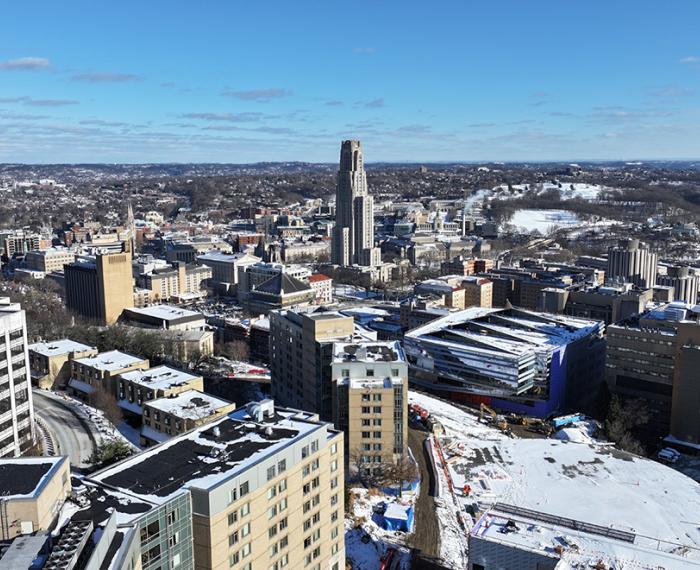 The Oakland neighborhood surrounds the Cathedral of Learning 