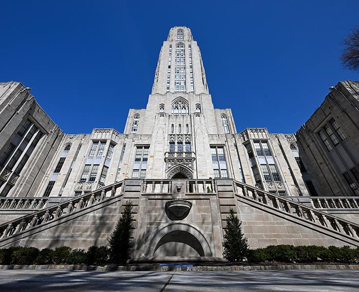Front of the Cathedral of Learning on a clear day