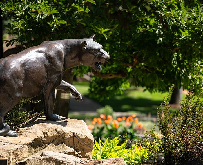 The panther statue in summer