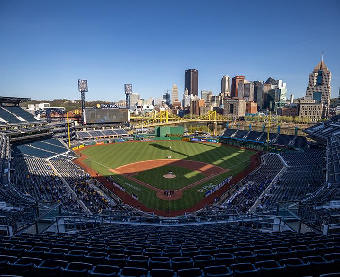 Wide shot of PNC Park veiwing the baseball field