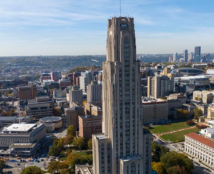 Skyline veiw of Oakland with the Cathedral of Learning front and center