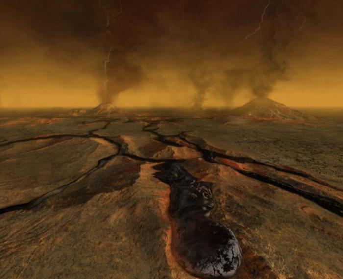 Artistic depection of Venus lava flows