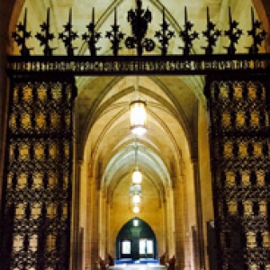 Gothic style gated passageway interior of Cathedral of Learning