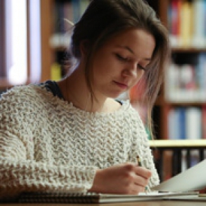 A female student studying