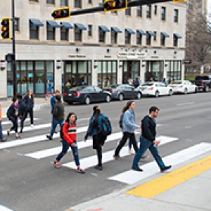Students crossing the street
