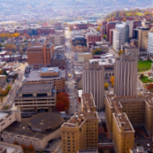 an aerial view of the Pittsburgh campus