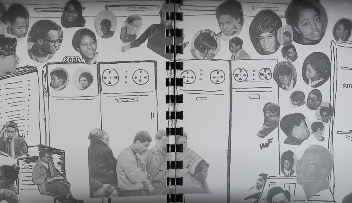 Paper collage of the students who participated in the Computer Center sit-in.