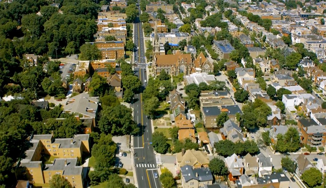 A drone shot of Homewood
